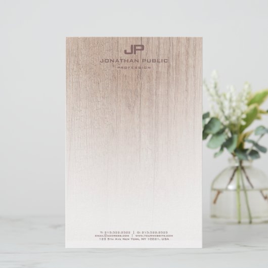 Creative Wood Look Elegant monogram Sjabloon Briefpapier (Staand voorkant)
