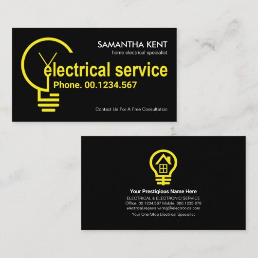 Creative Yellow Electrical Bulb Filament Visitekaartje (Voorkant / Achterkant)