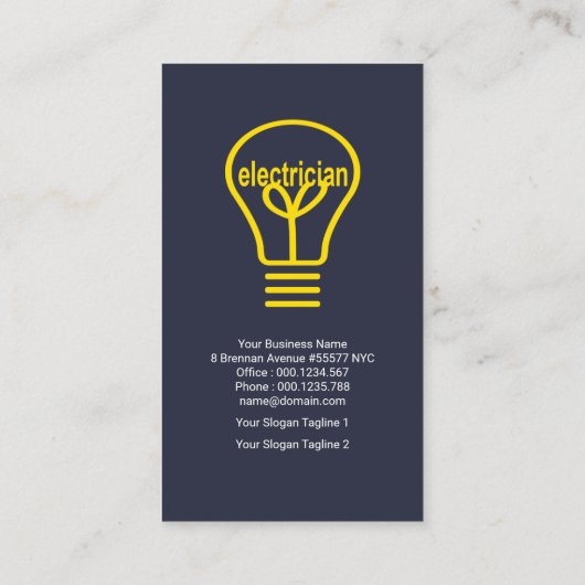 Creative Yellow Light Power Plug-elektricien Visitekaartje (Achterkant)