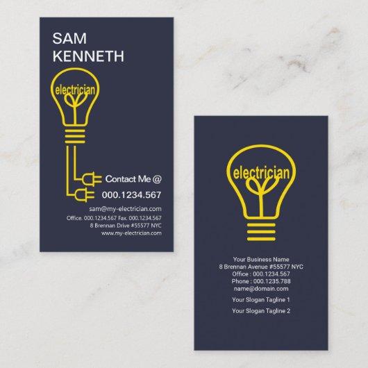 Creative Yellow Light Power Plug-elektricien Visitekaartje (Voorkant / Achterkant)