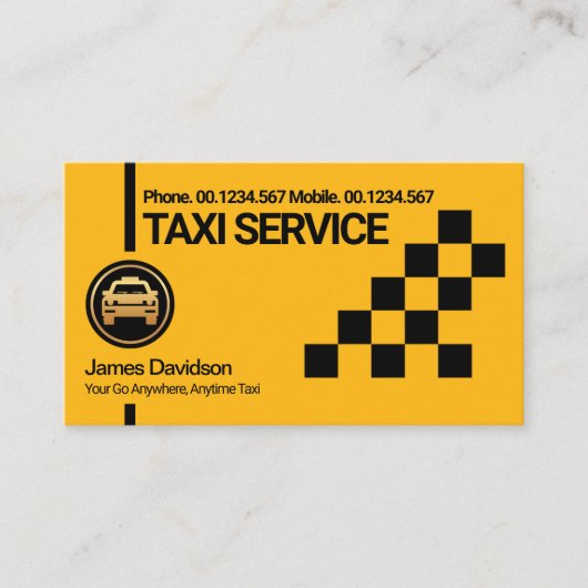 Creative Yellow Taxi Black Check Box Cab Transport Visitekaartje (Voorkant)