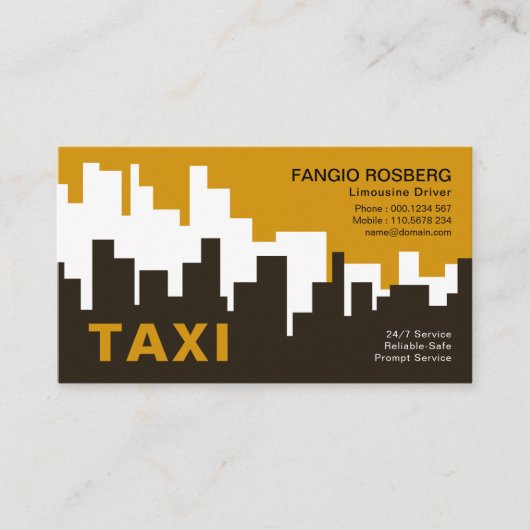 Creative Yellow Urban City Skyline Silhouette Taxi Visitekaartje (Voorkant)