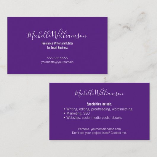 Creatives Freelancer Entrepreneur 2-Sided Paars Visitekaartje (Voorkant / Achterkant)