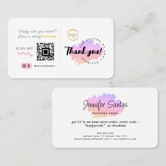 CreativeSocial Media Custom QR Code Logo Dank u Visitekaartje (Voorkant / Achterkant)