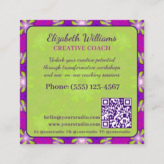 Creativiteit Courage Quote Creative Coach QR-code Vierkante Visitekaartje (Achterkant)