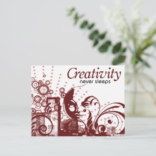 Creativiteit houdt nooit stand briefkaart (Staand voorkant)