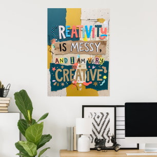 Creativiteit is een rommelige mixed media poster