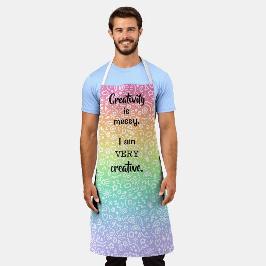 Creativiteit is Messy Rainbow Doodles Funny Apron Schort (Gedragen)
