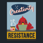 Creativiteit is mijn weerstand - Retro Style Print<br><div class="desc">"Creativity Is My Resistance" viert de kracht van creativiteit met dit gedurfde, retromoderne poster. Geïnspireerd door mid-century design en doordrenkt met een vleugje speelse rebellie, is dit kunstwerk voor elke kunstenaar, schrijver, crafter en dromer. Rode vogel contrasteert met de blauwe achtergrond voor een heldere en energieke vibe. Volg het voorbeeld...</div>