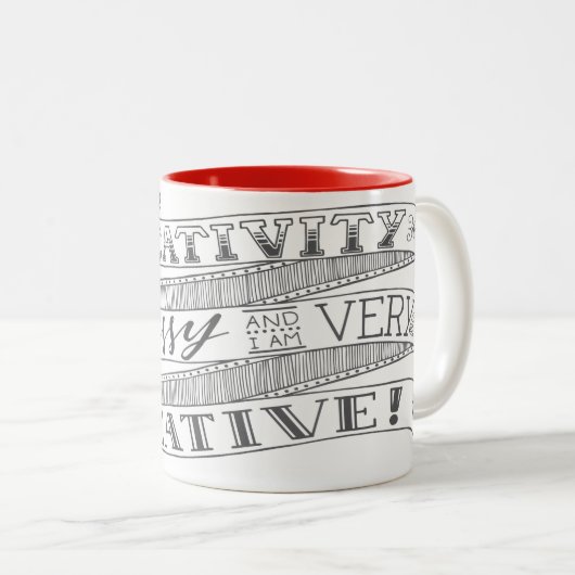 Creativiteit is Overseinen en ik ben zeer creatiev Tweekleurige Koffiemok (Voorkant rechts)