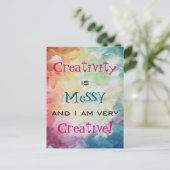 Creativiteit is rommelig en ik ben erg creatief briefkaart (Staand voorkant)