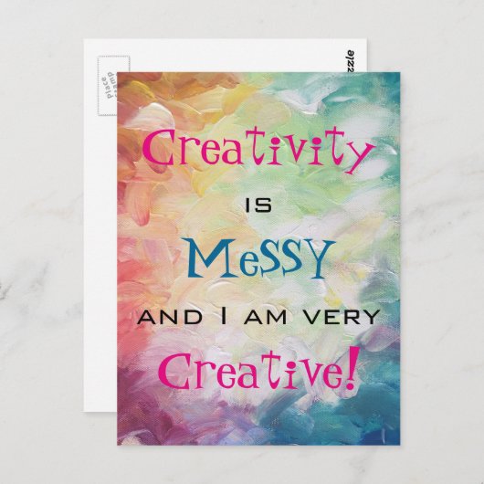 Creativiteit is rommelig en ik ben erg creatief briefkaart (Voorkant / Achterkant)
