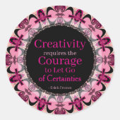 Creativiteit Moed Custom Quote Roze Zwart Mandala Ronde Sticker (Voorkant)