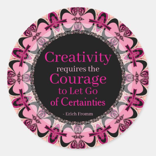 Creativiteit Moed Custom Quote Roze Zwart Mandala Ronde Sticker (Voorkant)