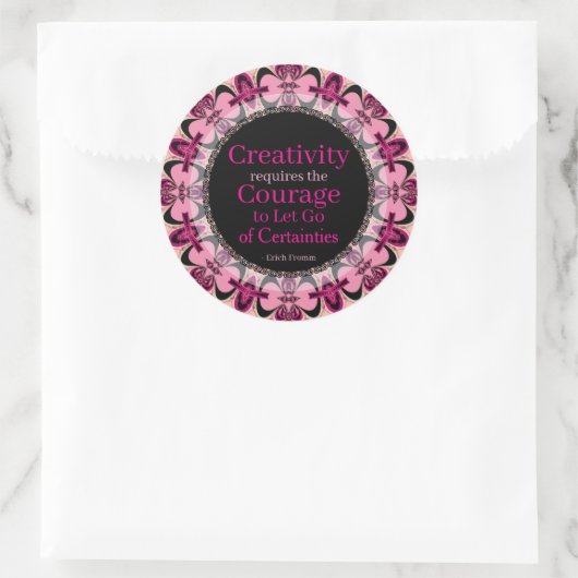 Creativiteit Moed Custom Quote Roze Zwart Mandala Ronde Sticker (Tas)