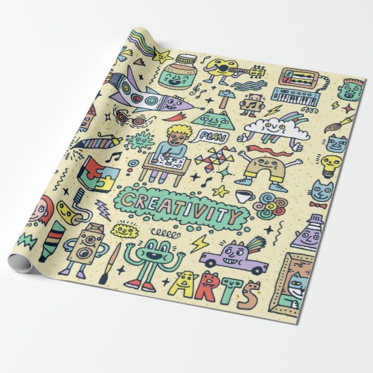 Creativiteitsactiviteiten Funny Doodle Cartoon set Cadeaupapier (Uitgerold)