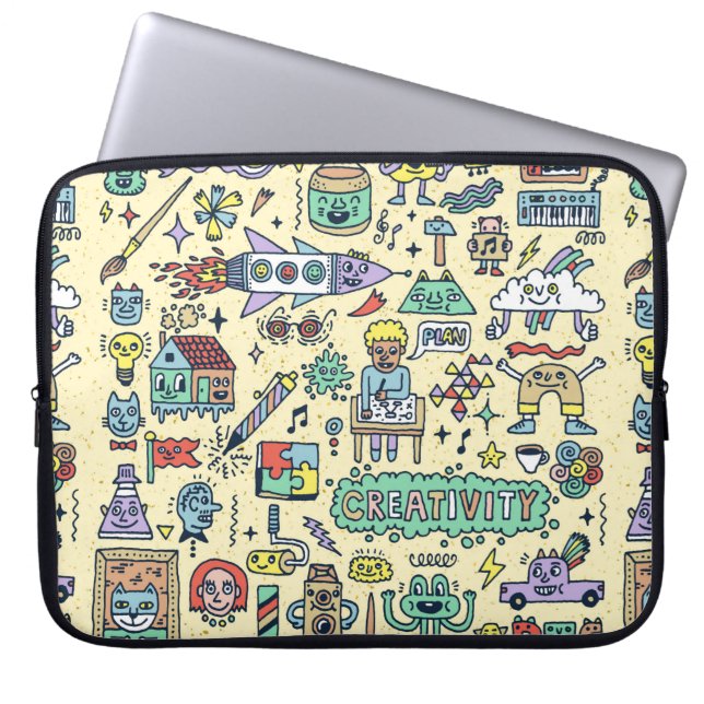 Creativiteitsactiviteiten Funny Doodle Cartoon set Laptop Sleeve (Voorkant)