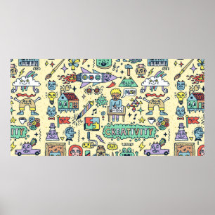Creativiteitsactiviteiten Funny Doodle Cartoon set Poster