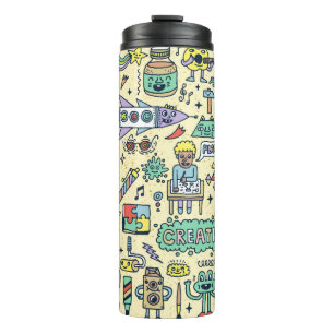 Creativiteitsactiviteiten Funny Doodle Cartoon set Thermosbeker