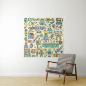 Creativiteitsactiviteiten Funny Doodle Cartoon set Wandkleed (In situ)