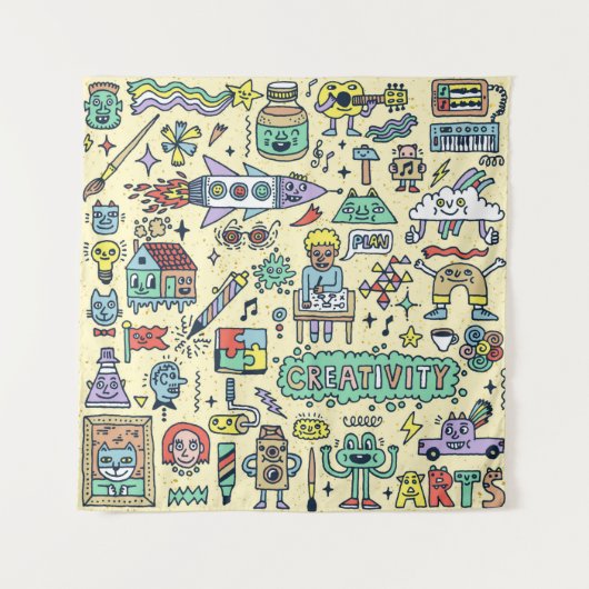 Creativiteitsactiviteiten Funny Doodle Cartoon set Wandkleed (Voorkant)