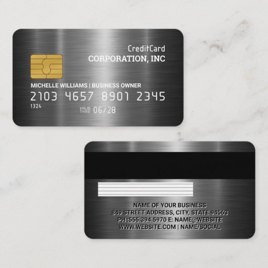 Credit Card | Aluminium Zilver Metaalachtig Gebors Visitekaartje (Voorkant / Achterkant)