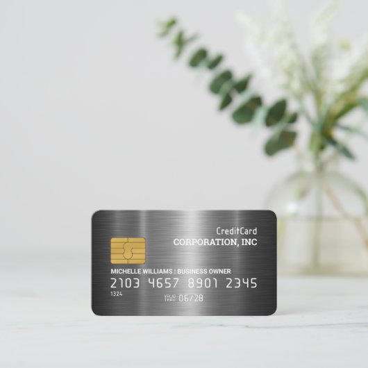 Credit Card | Aluminium Zilver Metaalachtig Gebors Visitekaartje (Staand voorkant)