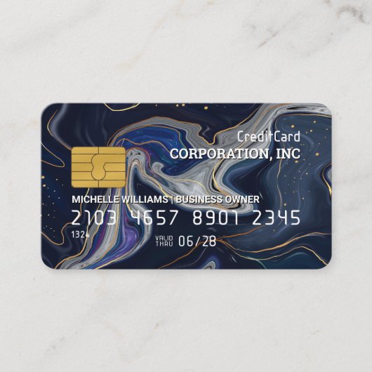 Credit Card | Blau Paars Goud Marmer Visitekaartje (Voorkant)