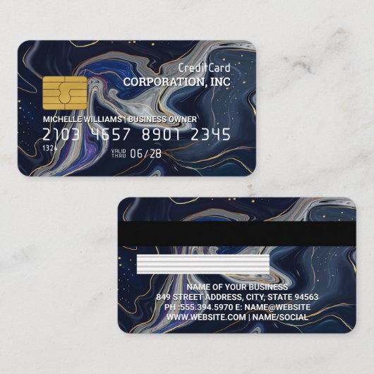 Credit Card | Blau Paars Goud Marmer Visitekaartje (Voorkant / Achterkant)