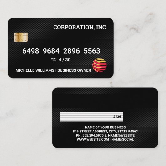 Credit Card | Zwarte koolstofvezel Visitekaartje (Voorkant / Achterkant)