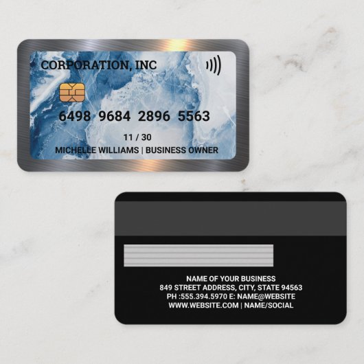Credit | Debit Card | Blue Marble Metal Visitekaartje (Voorkant / Achterkant)