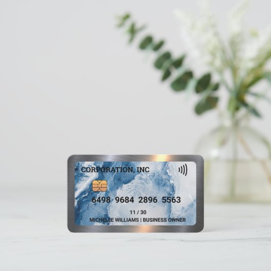 Credit | Debit Card | Blue Marble Metal Visitekaartje (Staand voorkant)