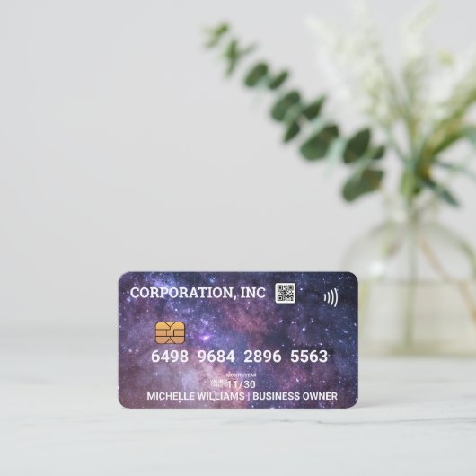 Credit | Debit Card | Galaxy | QR Code Visitekaartje (Staand voorkant)