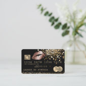 Credit Debit Kaart Glitter Gold Lips Visitekaartje (Staand voorkant)