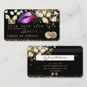 Credit Debit Kaart Styled Glitter Gold lips diaman Visitekaartje (Voorkant / Achterkant)