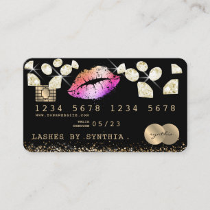 Credit Debit Kaart Styled Glitter Gold lips diaman Visitekaartje