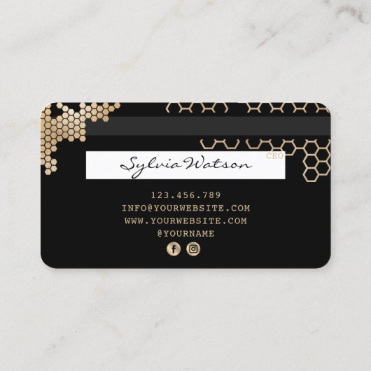 Credit Kaart Gouden Honingraat vrouwelijk Visitekaartje (Achterkant)