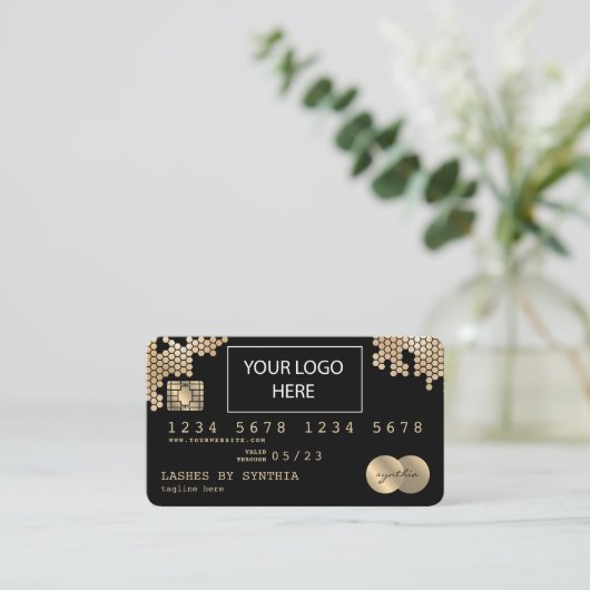 Credit Kaart Gouden Honingraat vrouwelijke logo Visitekaartje (Staand voorkant)