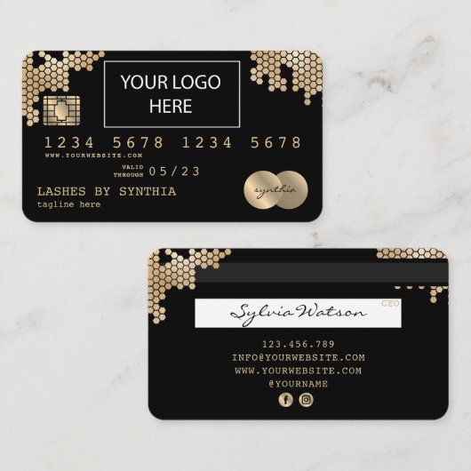 Credit Kaart Gouden Honingraat vrouwelijke logo Visitekaartje (Voorkant / Achterkant)