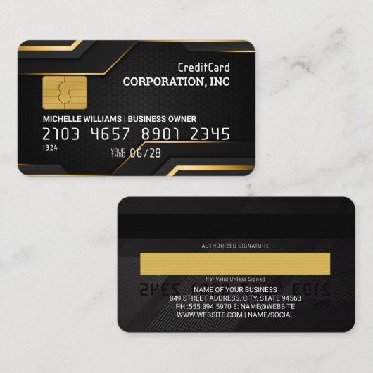 credit Kaart | Gouden zwarte slanke lijnen Visitekaartje (Voorkant / Achterkant)