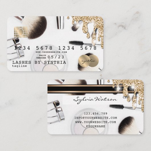 Credit Kaart Make-up Artist gouden druppels Visitekaartje (Voorkant / Achterkant)