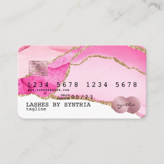 Credit Kaart met Roze Agate Gold Makeup Visitekaartje (Voorkant)