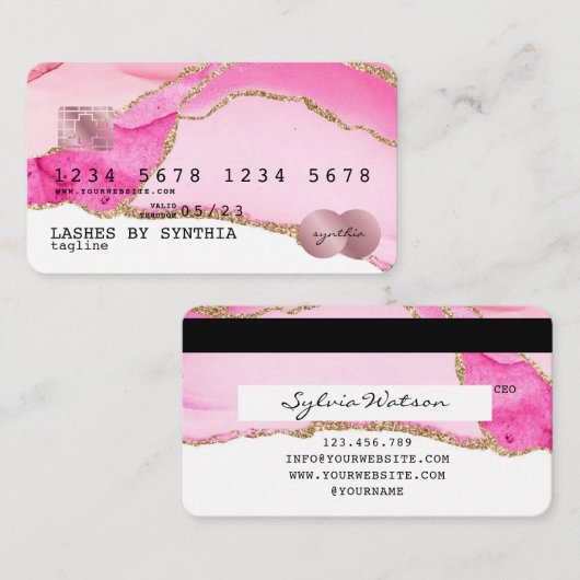 Credit Kaart met Roze Agate Gold Makeup Visitekaartje (Voorkant / Achterkant)