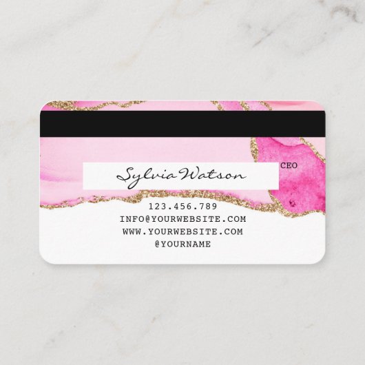 Credit Kaart met Roze Agate Gold Makeup Visitekaartje (Achterkant)