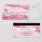 Credit Kaart met Roze Agate Gold Makeup Visitekaartje (Voorkant / Achterkant)