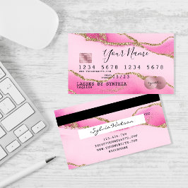 Credit Kaart met Roze Agate Gold Makeup Visitekaartje