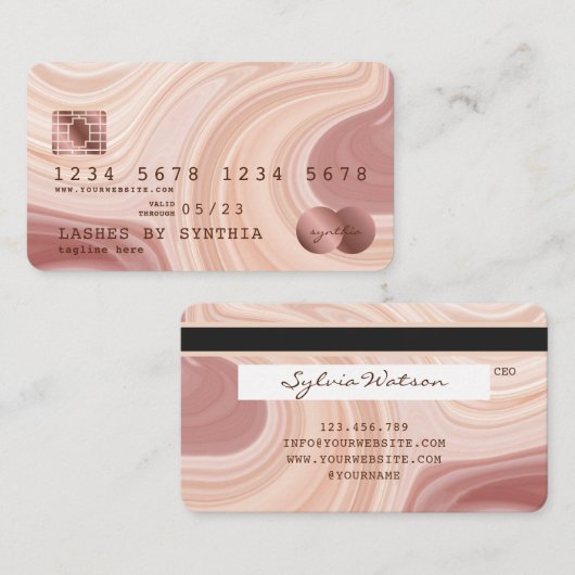 Credit Kaart Modern Dusty Pink Marble Make-up Arti Visitekaartje (Voorkant / Achterkant)
