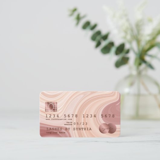 Credit Kaart Modern Dusty Pink Marble Make-up Arti Visitekaartje (Staand voorkant)