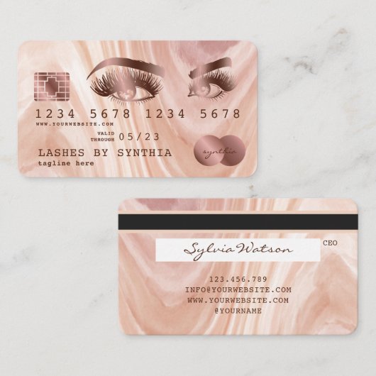 Credit Kaart Modern Dusty Pink Marble Make-up Arti Visitekaartje (Voorkant / Achterkant)