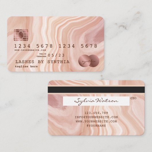 Credit Kaart Modern Dusty Pink Marble Make-up Arti Visitekaartje (Voorkant / Achterkant)